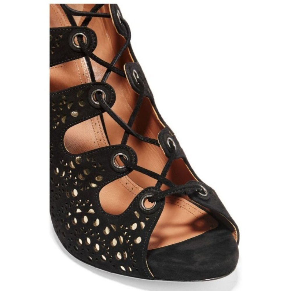 NEW ALAIA PARIS BLACK SUEDE LACE-UP PEEP TOE SANDALS / BOOTIES SZ 40 / 10 - Picture 4 of 9